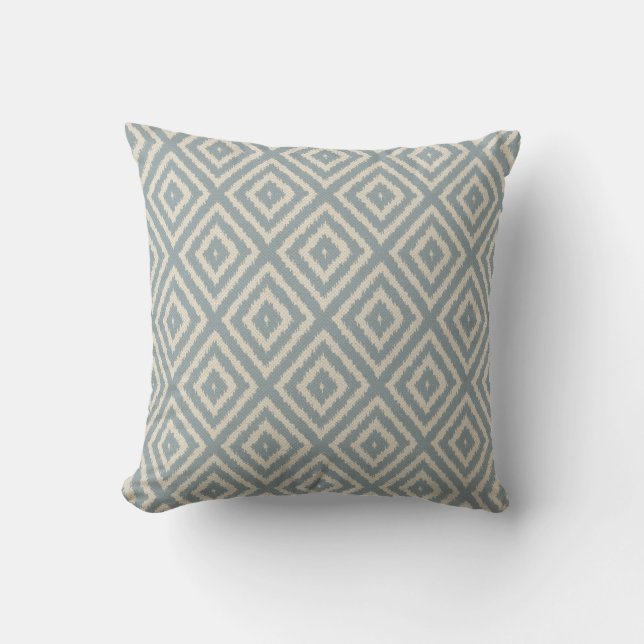 Ikat Diamond Pattern Light Blue and Cream Cushion (Front)
