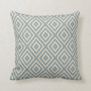 Ikat Diamond Pattern Light Blue and Cream Cushion