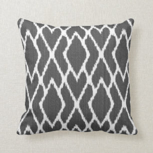 Ikat diamonds - Charcoal grey and white Cushion