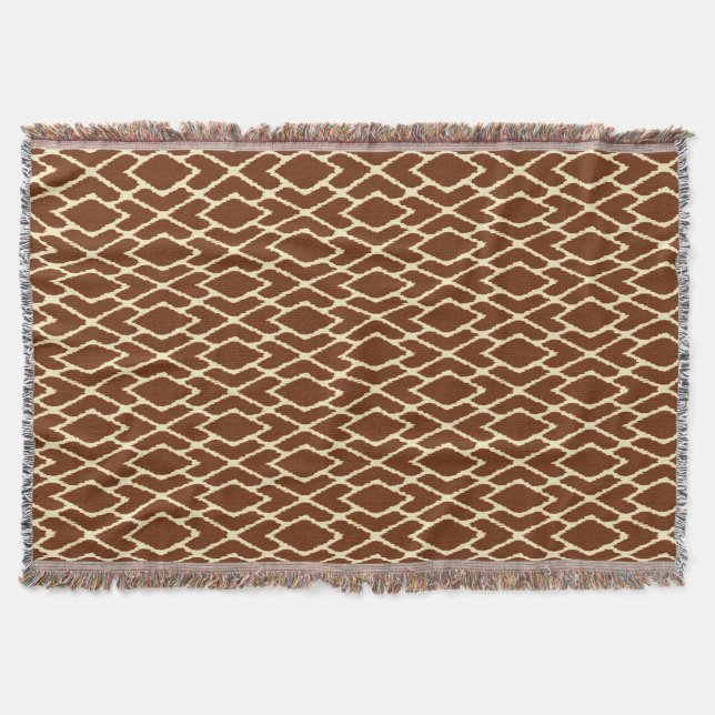 Ikat diamonds - Chocolate brown and cream Throw Blanket (Front)