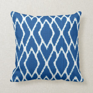 Ikat diamonds - Cobalt blue and white Cushion