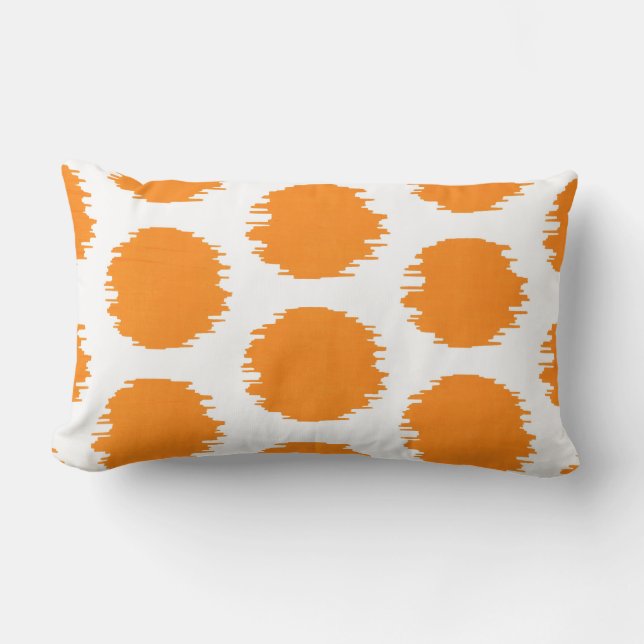 Ikat Dots, Bright Orange & White Print Lumbar Cushion (Front)