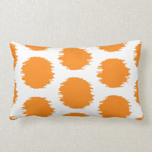 Ikat Dots, Bright Orange & White Print Lumbar Cushion