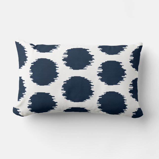 Ikat Dots, Navy Blue & White Print Lumbar Cushion (Front)