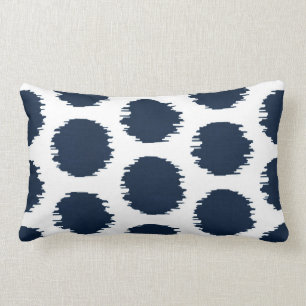 Ikat Dots, Navy Blue & White Print Lumbar Cushion