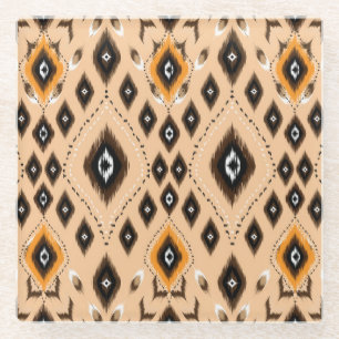 Ikat Ethnic Geometric Folklore Pattern Glass Coaster