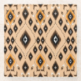 Ikat Ethnic Geometric Folklore Pattern Glass Coaster