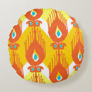 Ikat fabric pattern round cushion