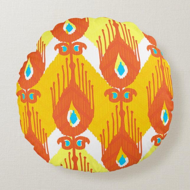 Ikat fabric pattern round cushion (Front)