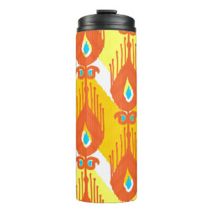 Ikat fabric pattern thermal tumbler