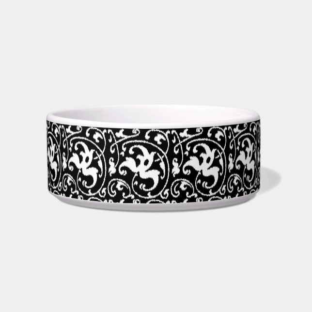 Ikat Floral Damask - Black and White Bowl (Left)