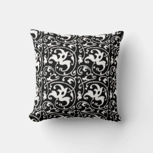Ikat Floral Damask - Black and White Cushion