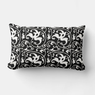 Ikat Floral Damask - Black and White Lumbar Cushion