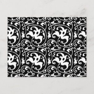 Ikat Floral Damask - Black and White Postcard