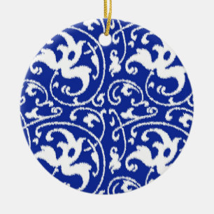 Ikat Floral Damask - Cobalt Blue and White Ceramic Ornament