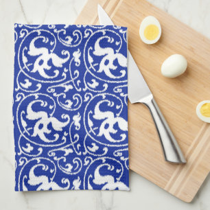Ikat Floral Damask - Cobalt Blue and White Tea Towel