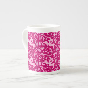 Ikat Floral Damask - Fuchsia and Pale Pink Bone China Mug