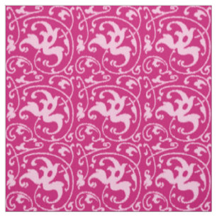 Ikat Floral Damask - Fuchsia and Pale Pink Fabric