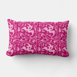 Ikat Floral Damask - Fuchsia and Pale Pink Lumbar Cushion