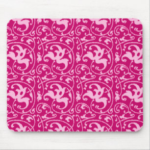 Ikat Floral Damask - Fuchsia and Pale Pink Mouse Pad