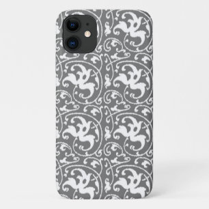 Ikat Floral Damask - Grey / Grey and White iPhone 11 Case