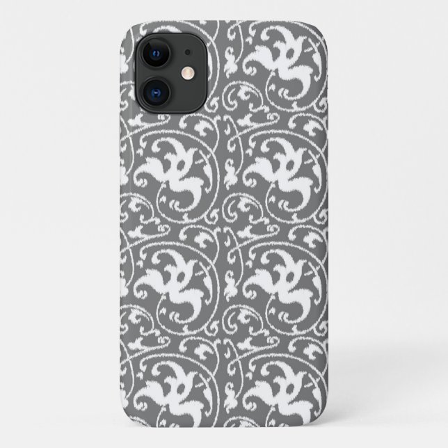 Ikat Floral Damask - Grey / Grey and White Case-Mate iPhone Case (Back)