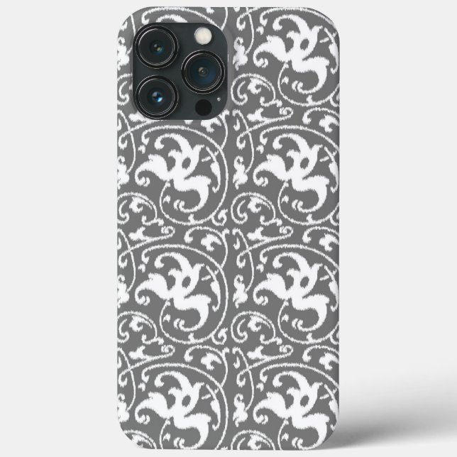 Ikat Floral Damask - Grey / Grey and White Case-Mate iPhone Case (Back)