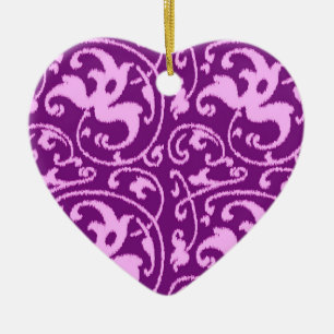 Ikat Floral Damask - Orchid and Purple Ceramic Tree Decoration