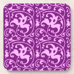 Ikat Floral Damask - Orchid and Purple Coaster