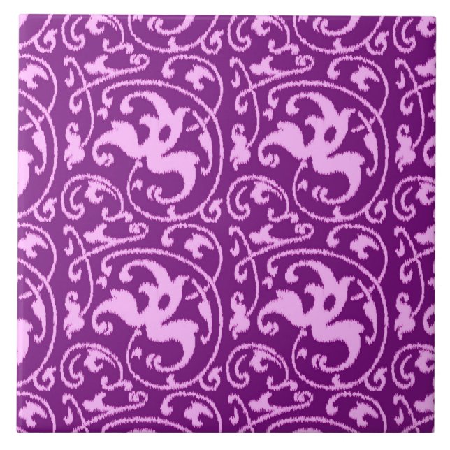 Ikat Floral Damask - Orchid and Purple Tile (Front)