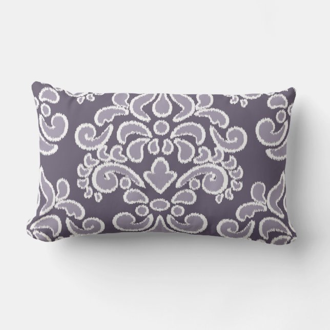 Ikat Floral Damask Plum and Lavender Lumbar Cushion (Front)