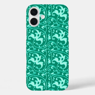 Ikat Floral Damask - Turquoise and Aqua iPhone 16 Plus Case