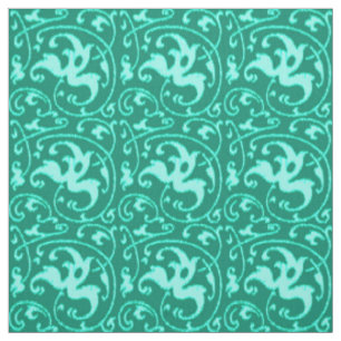 Ikat Floral Damask - Turquoise and Aqua Fabric