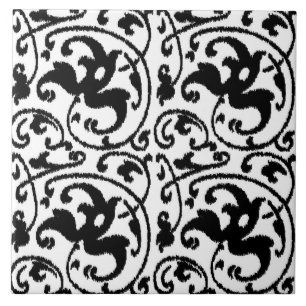 Ikat Floral Damask - White and Black Tile