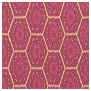 Ikat Floral Fabric Red and Gold Pattern