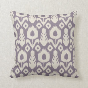 Ikat Floral Pattern in Lavender and Natural Cushion