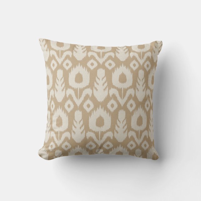 Ikat Floral Pattern in Tan and Natural Cushion (Front)