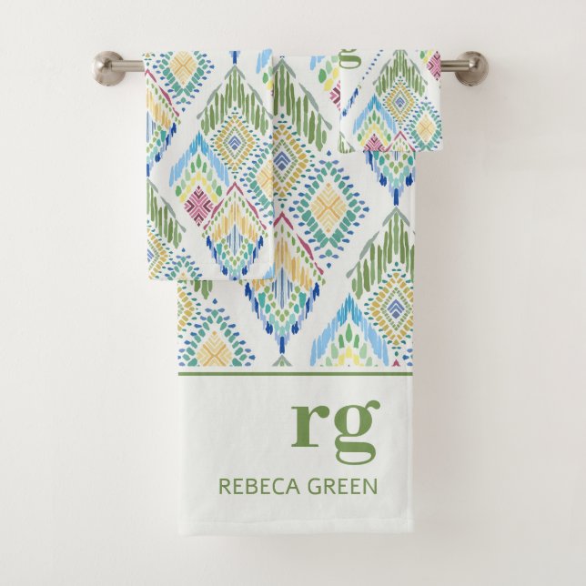 Ikat Floral Seamless Pattern Modern Monogram   Bath Towel Set (Insitu)