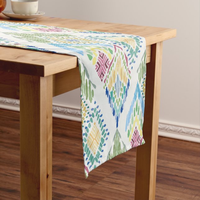 Ikat Floral Seamless Pattern Short Table Runner (In Situ)