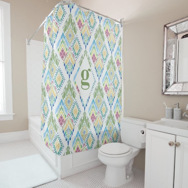 Ikat Floral Seamless Pattern Shower Curtain (In Situ)