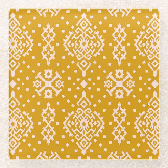 Ikat folklore ornament - ethnic texture. glass coaster (Front)