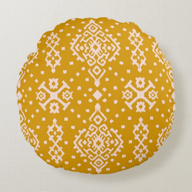 Ikat folklore ornament - ethnic texture. round cushion (Front)