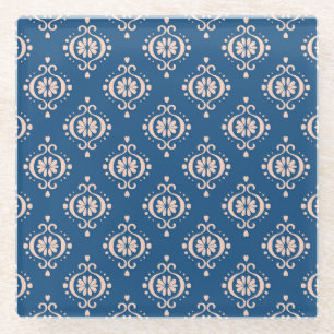 Ikat Geometric Folklore Damask Ornament Glass Coaster