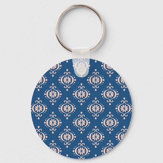 Ikat Geometric Folklore Damask Ornament Key Ring (Front)