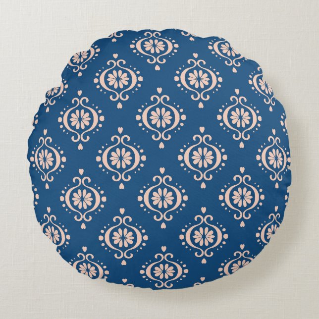 Ikat Geometric Folklore Damask Ornament Round Cushion (Front)
