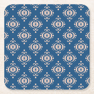 Ikat Geometric Folklore Damask Ornament Square Paper Coaster