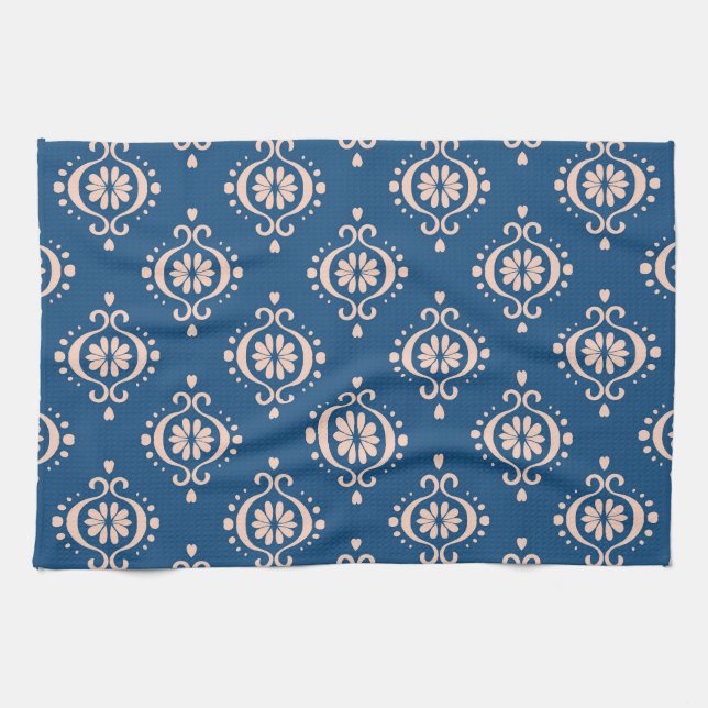 Ikat Geometric Folklore Damask Ornament Tea Towel (Horizontal)