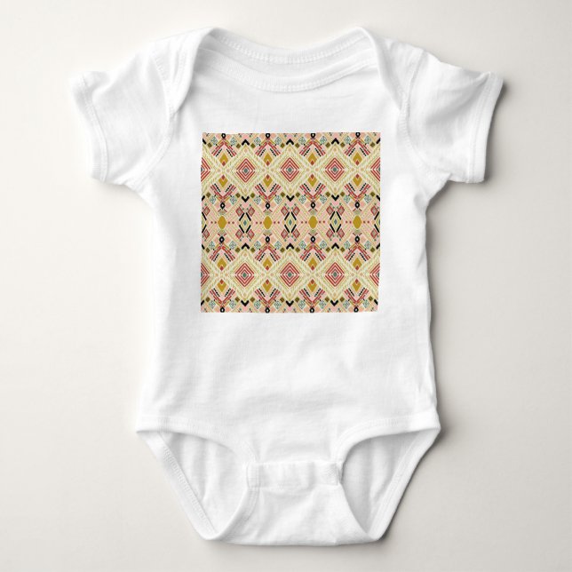 Ikat geometric folklore, oriental damask pattern. baby bodysuit (Front)