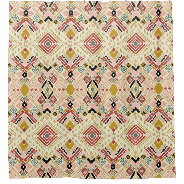 Ikat geometric folklore, oriental damask pattern. shower curtain (Front)