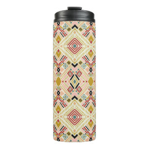 Ikat geometric folklore, oriental damask pattern. thermal tumbler